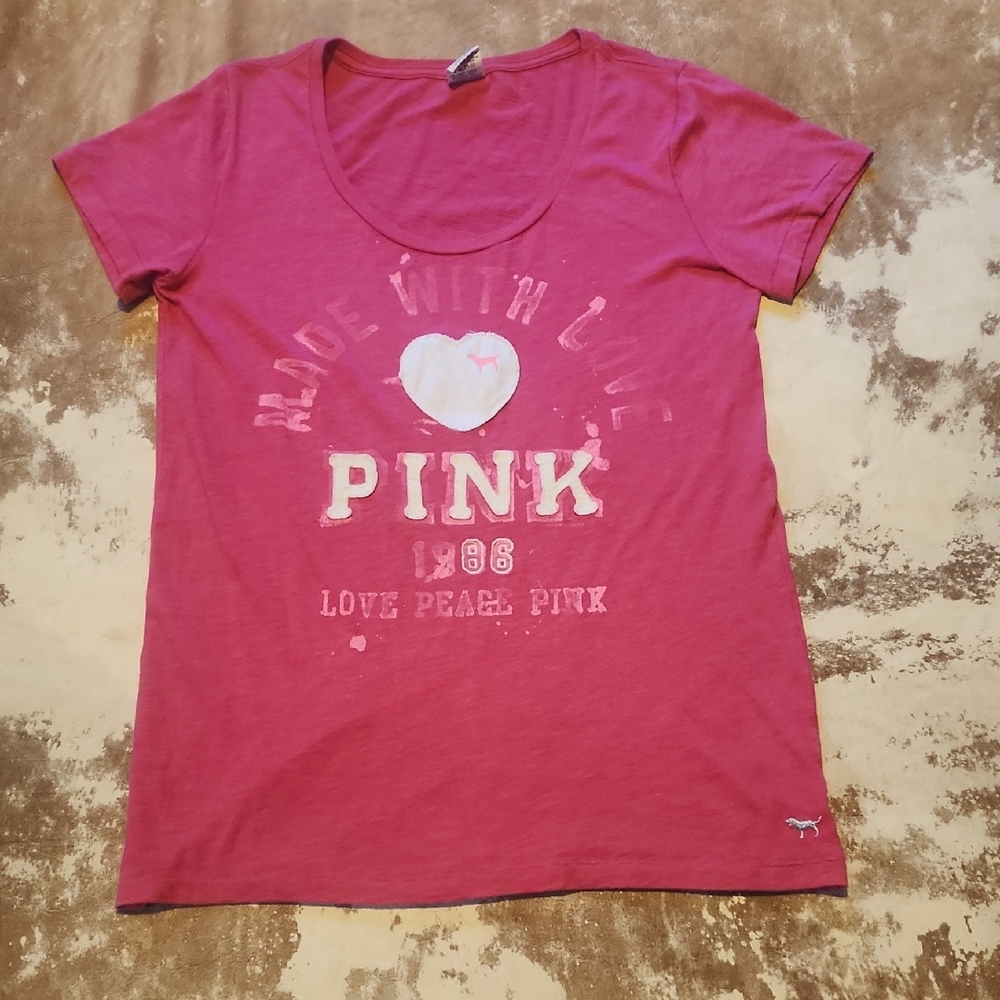Y2K PINK VS Made With Love Paint Splatter Tee. Size: L